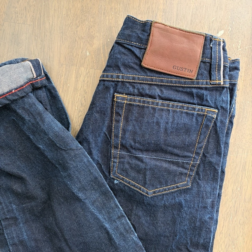 Gustin Selvedge Jeans Mens 31x32 Raw Denim Slim Straight Made in USA Dark Wash
